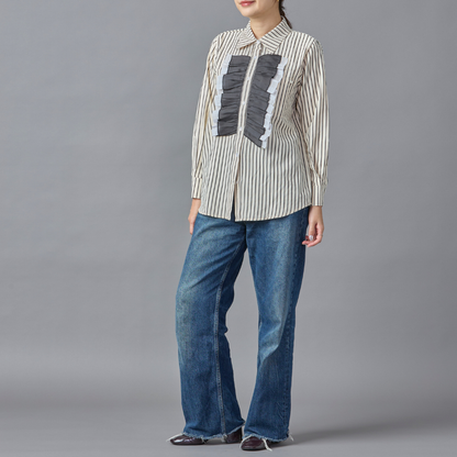Front Frill Stripe Blouse
