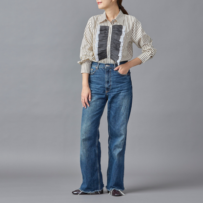 Front Frill Stripe Blouse