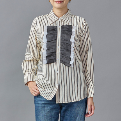 Front Frill Stripe Blouse