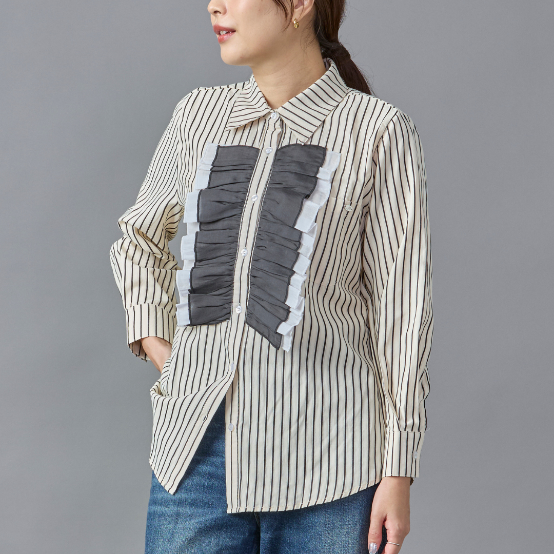 Front Frill Stripe Blouse