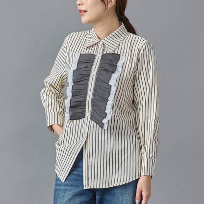 Front Frill Stripe Blouse