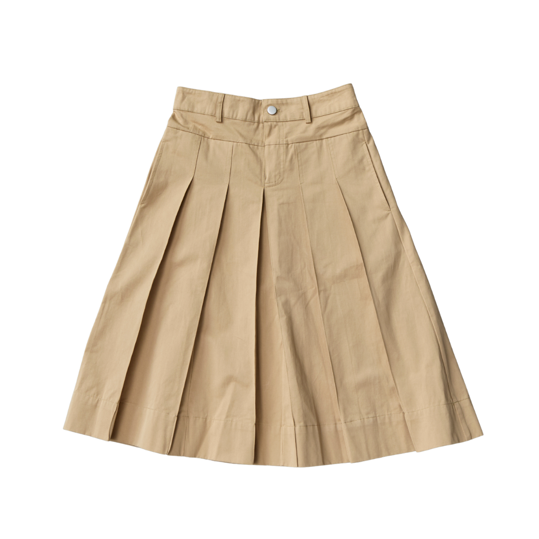 Cotton Pleated Midi Skirt
