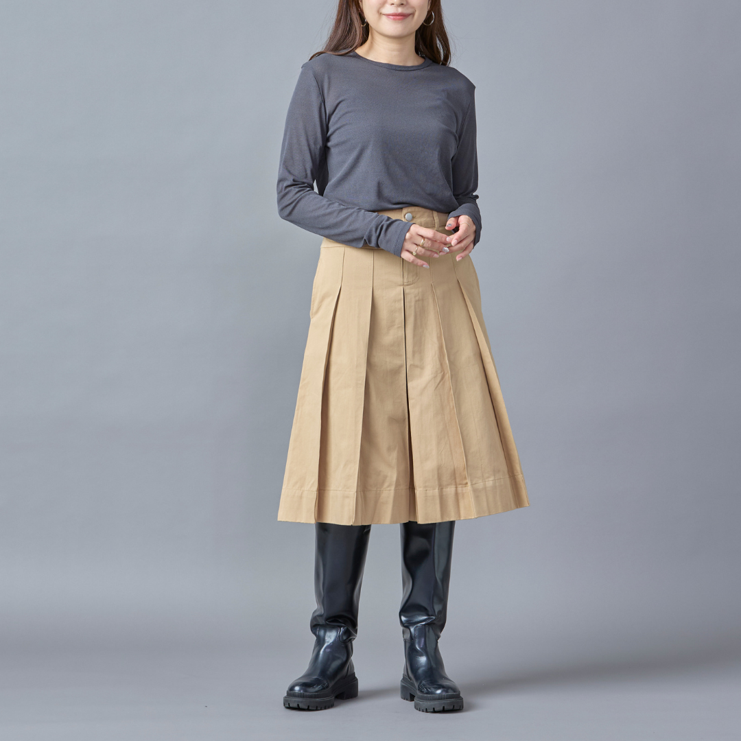 Cotton Pleated Midi Skirt