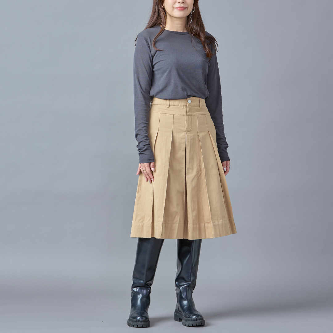 Cotton Pleated Midi Skirt