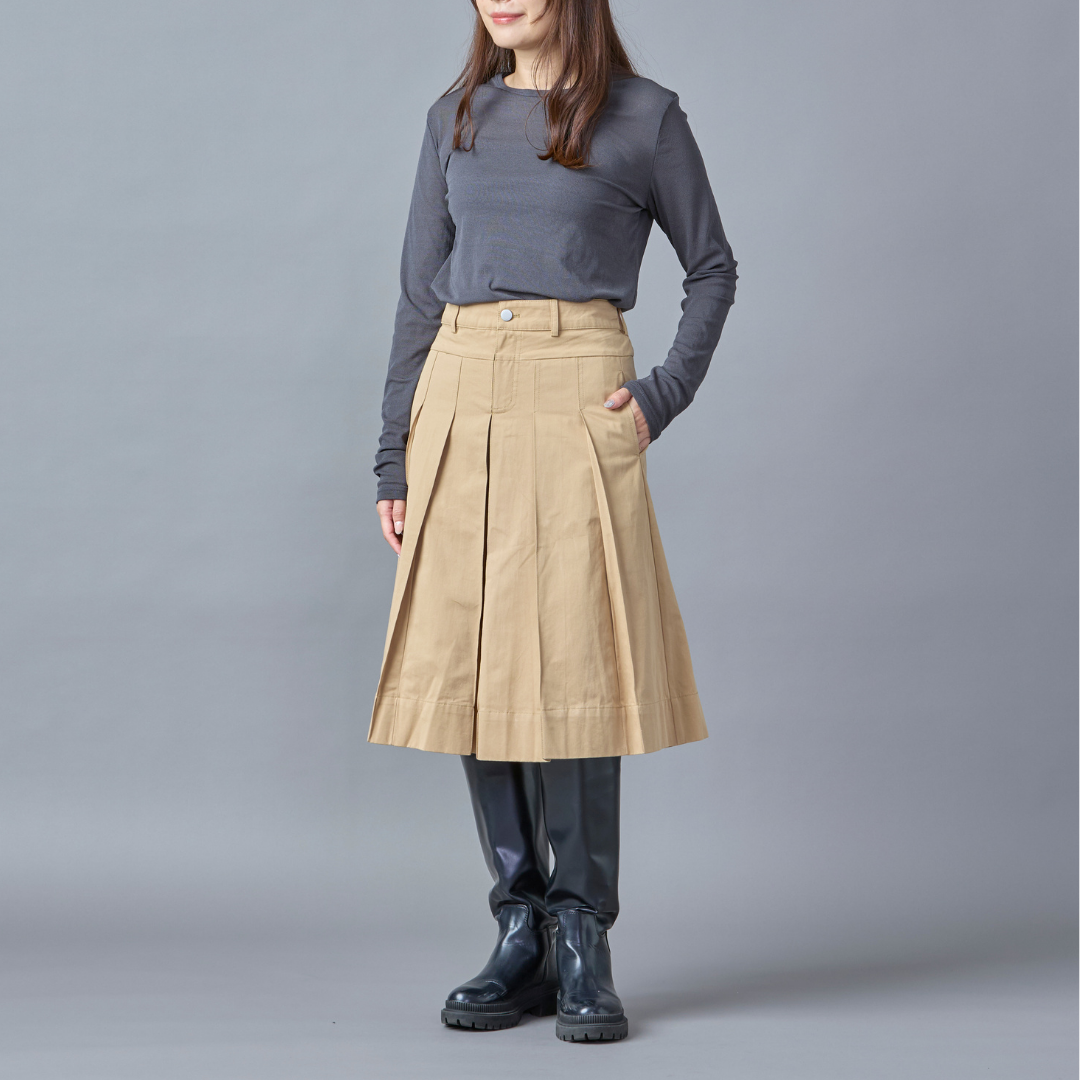 Cotton Pleated Midi Skirt
