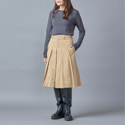 Cotton Pleated Midi Skirt