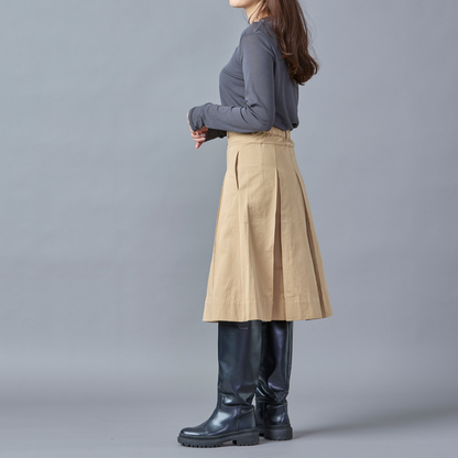 Cotton Pleated Midi Skirt