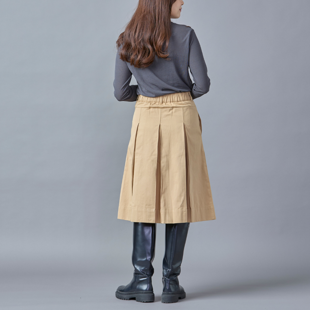 Cotton Pleated Midi Skirt