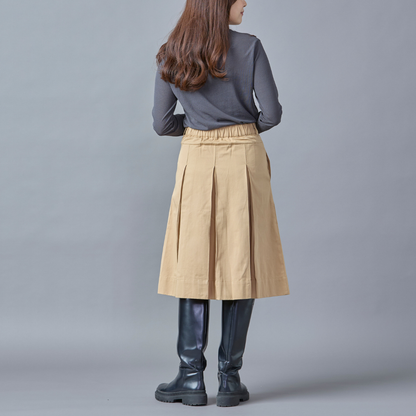 Cotton Pleated Midi Skirt