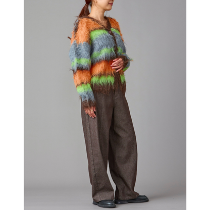 Fuzzy Multi Border Cardigan