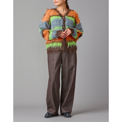 Fuzzy Multi Border Cardigan