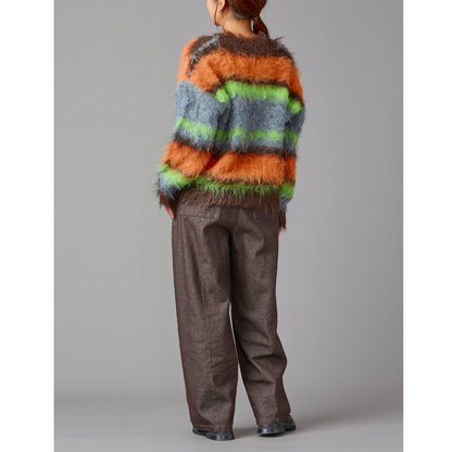 Fuzzy Multi Border Cardigan