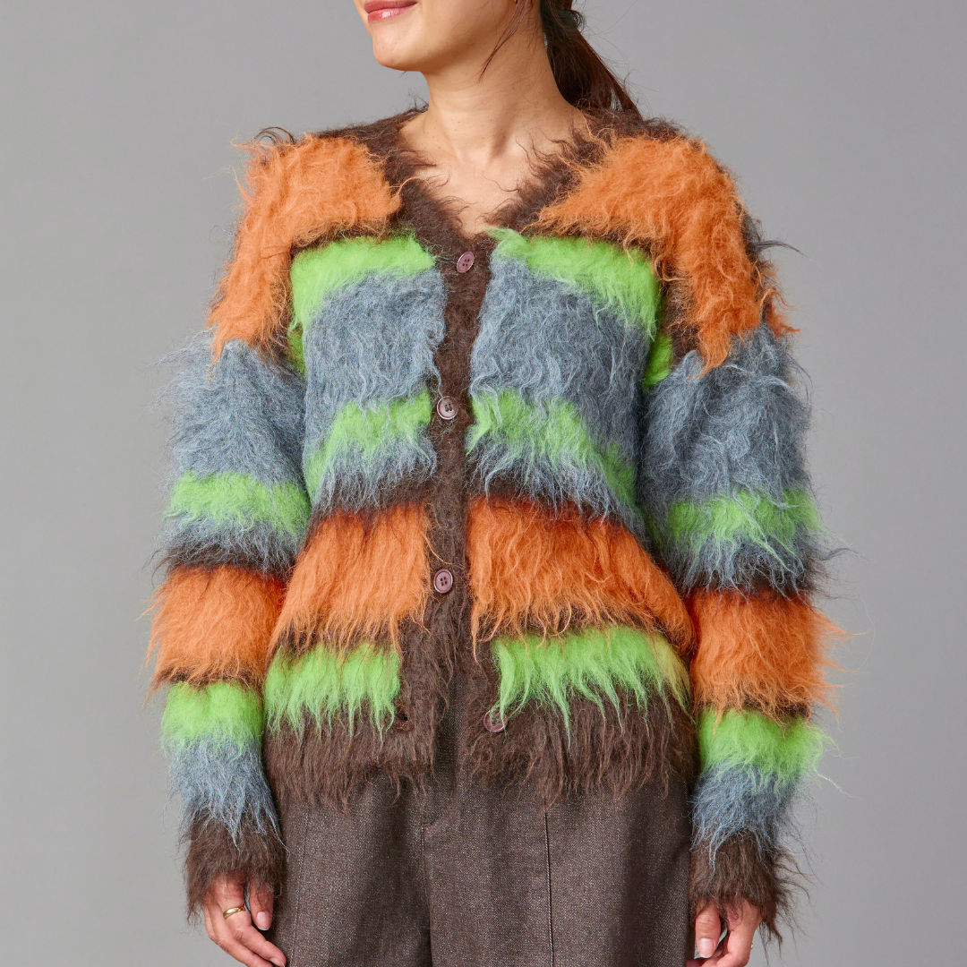 Fuzzy Multi Border Cardigan