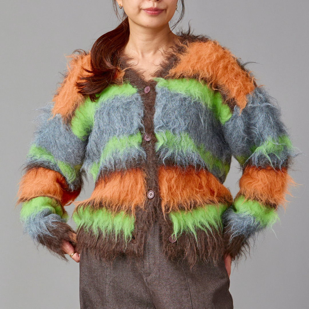 Fuzzy Multi Border Cardigan
