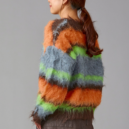 Fuzzy Multi Border Cardigan