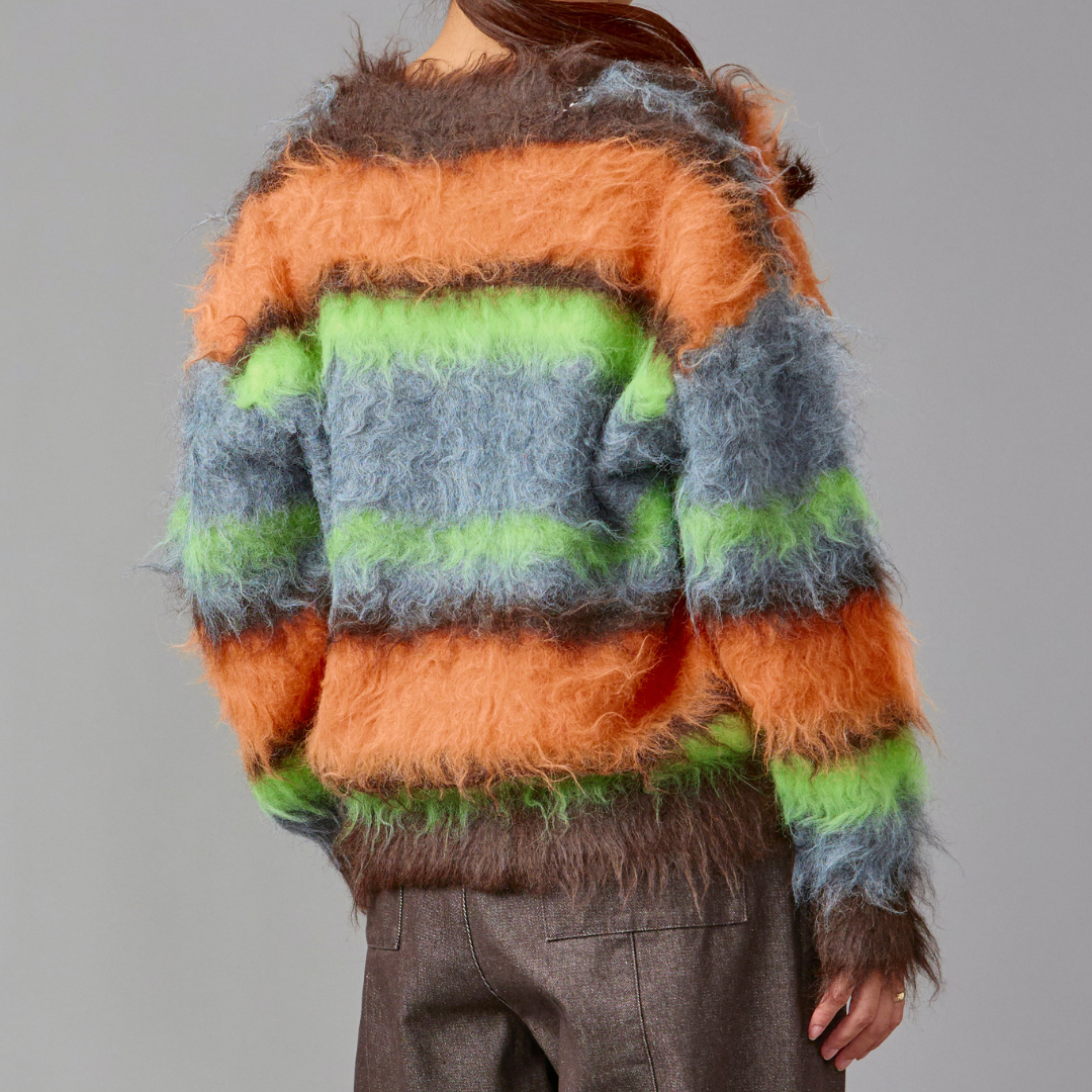 Fuzzy Multi Border Cardigan