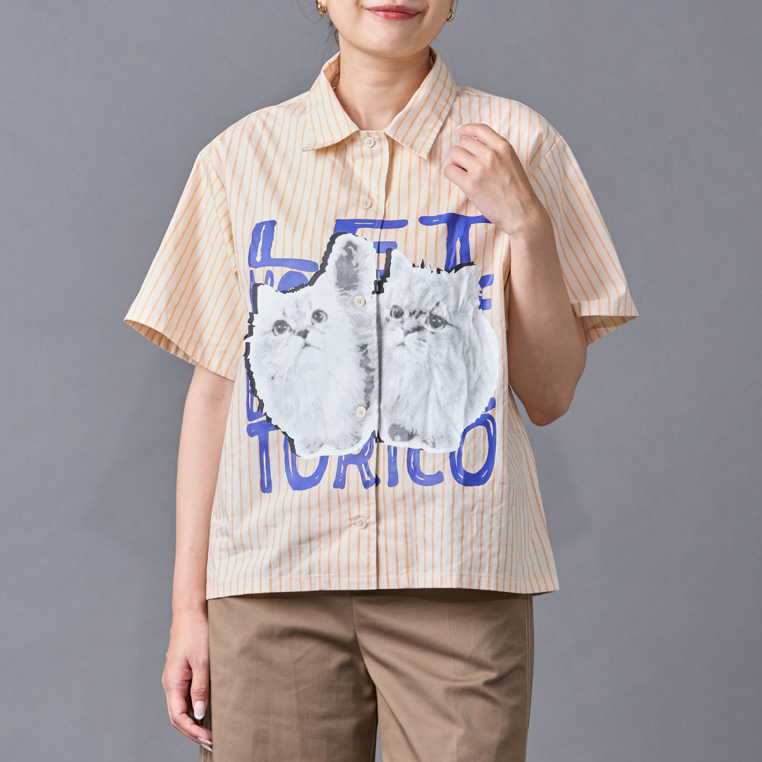 Cat Graphic Stripe Shirt